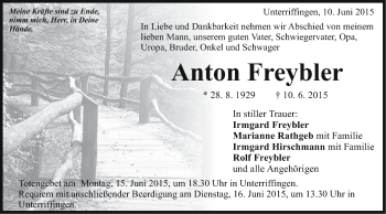 Traueranzeige von Anton Freybler von Schwäbische Post