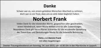 Traueranzeige von Norbert Frank von Schwäbische Post