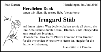 Traueranzeige von Irmgard Stäb von Gmünder Tagespost