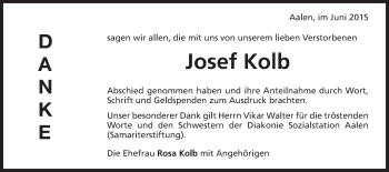 Traueranzeige von Josef Kolb von Schwäbische Post