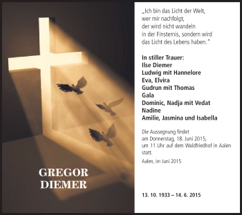 Traueranzeige von Gregor Diemer von Schwäbische Post