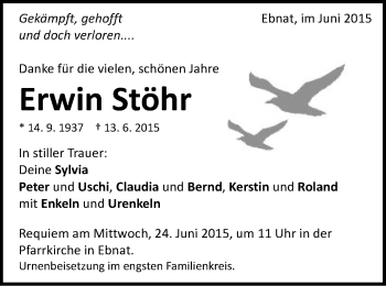 Traueranzeige von Erwin Stöhr von Schwäbische Post
