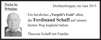 Traueranzeige von Ferdinand Schaff von Schwäbische Post