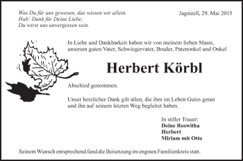 Traueranzeige von Herbert Körbl von Schwäbische Post