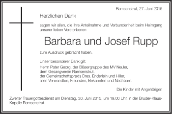 Traueranzeige von Barbara und Josef Rupp von Schwäbische Post