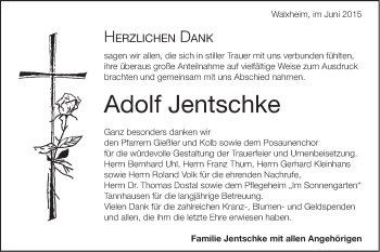 Traueranzeige von Adolf Jentschke von Schwäbische Post
