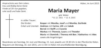 Traueranzeige von Maria Mayer von Schwäbische Post
