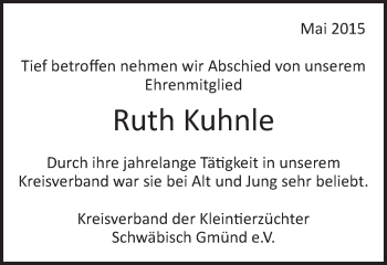 Traueranzeige von Ruth Kuhnle von Gmünder Tagespost