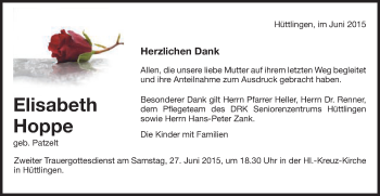Traueranzeige von Elisabeth Hoppe von Schwäbische Post
