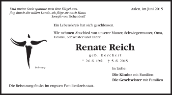 Traueranzeige von Renate Reich von Schwäbische Post