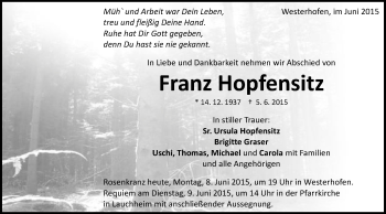 Traueranzeige von Franz Hopfensitz von Schwäbische Post
