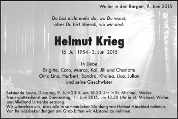 Traueranzeige von Helmut Krieg von Gmünder Tagespost