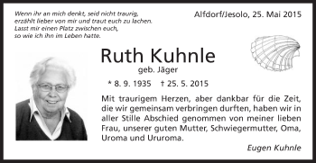 Traueranzeige von Ruth Kuhnle von Gmünder Tagespost