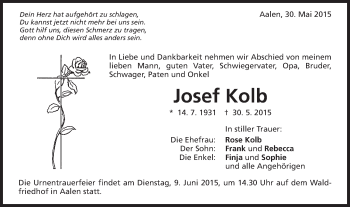 Traueranzeige von Josef Kolb von Schwäbische Post