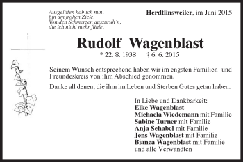 Traueranzeige von Rudolf Wagenblast von Gmünder Tagespost