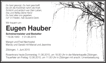 Traueranzeige von Eugen Hauber von Schwäbische Post