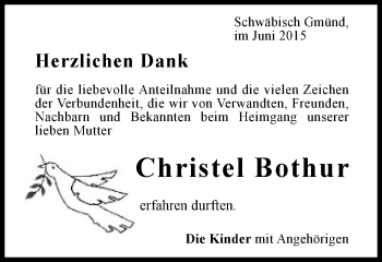Traueranzeige von Christel Bothur von Gmünder Tagespost