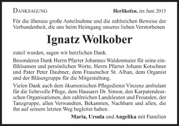Traueranzeige von Ignatz Wolkober von Gmünder Tagespost