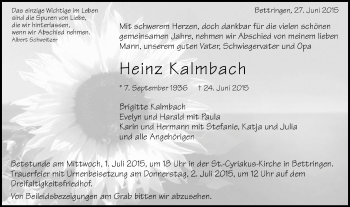 Traueranzeige von Heinz Kalmbach von Gmünder Tagespost