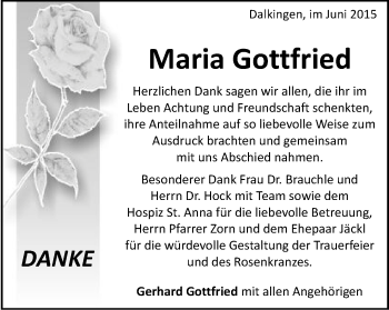 Traueranzeige von Maria Gottfried von Schwäbische Post