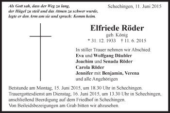 Traueranzeige von Elfriede Röder von Gmünder Tagespost
