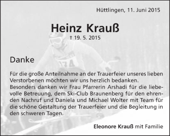 Traueranzeige von Heinz Krauß von Schwäbische Post