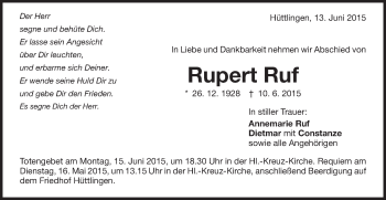 Traueranzeige von Rupert Ruf  von Schwäbische Post