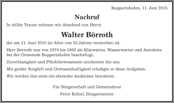 Traueranzeige von Walter Börroth von Gmünder Tagespost