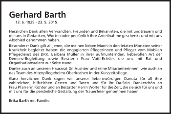 Traueranzeige von Gerhard Barth von Schwäbische Post