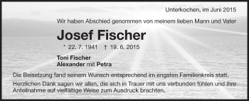 Traueranzeige von Josef Fischer von Schwäbische Post