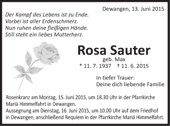 Traueranzeige von Rosa Sauter von Schwäbische Post