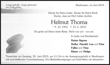 Traueranzeige von Helmut Thoma von Schwäbische Post