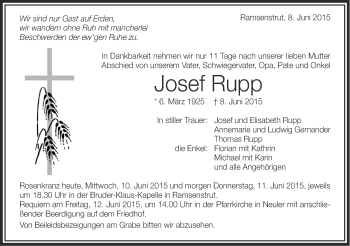 Traueranzeige von Barbara und Josef Rupp von Schwäbische Post