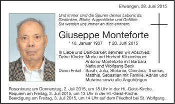 Traueranzeige von Giuseppe Monteforte von Schwäbische Post