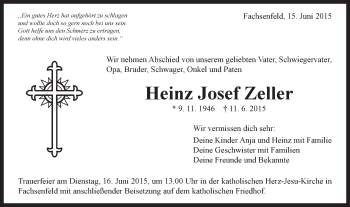 Traueranzeige von Heinz Josef Zeller von Schwäbische Post