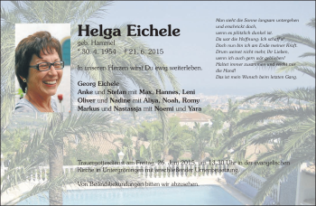 Traueranzeige von Helga Eichele von Schwäbische Post