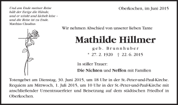 Traueranzeige von Mathilde Hillmer von Schwäbische Post