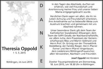 Traueranzeige von Theresia Oppold von Schwäbische Post