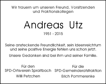 Traueranzeige von Andreas Utz von Gmünder Tagespost