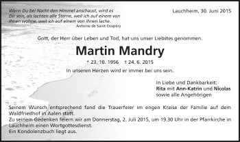 Traueranzeige von Martin Mandry von Schwäbische Post