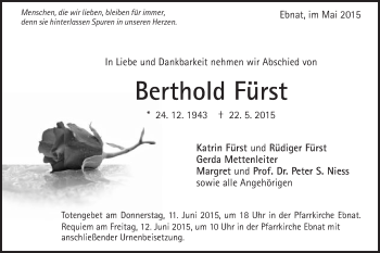 Traueranzeige von Berthold Fürst von Schwäbische Post