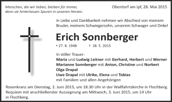 Traueranzeige von Erich Sonnberger von Schwäbische Post