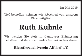Traueranzeige von Ruth Kuhnle von Gmünder Tagespost