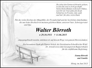 Traueranzeige von Walter Börroth von Gmünder Tagespost