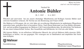 Traueranzeige von Antonie Bühler von Schwäbische Post