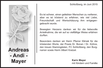 Traueranzeige von Andreas Mayer von Schwäbische Post