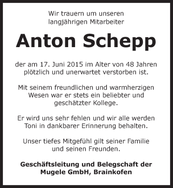 Traueranzeige von Anton Schepp von Gmünder Tagespost