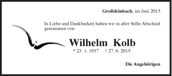 Traueranzeige von Wilhelm Kolb von Gmünder Tagespost
