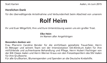 Traueranzeige von Rolf Heim von Schwäbische Post
