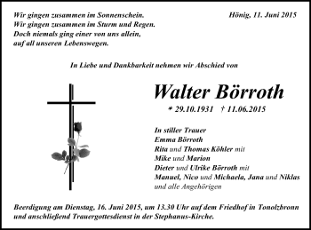 Traueranzeige von Walter Börroth von Gmünder Tagespost